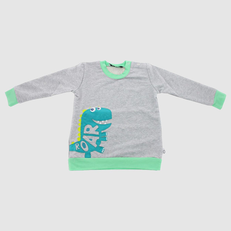 Lamino Sweatshirt leichter Kinder Pullover mit coolem Dinosaurier-Druck Grau - mydeel